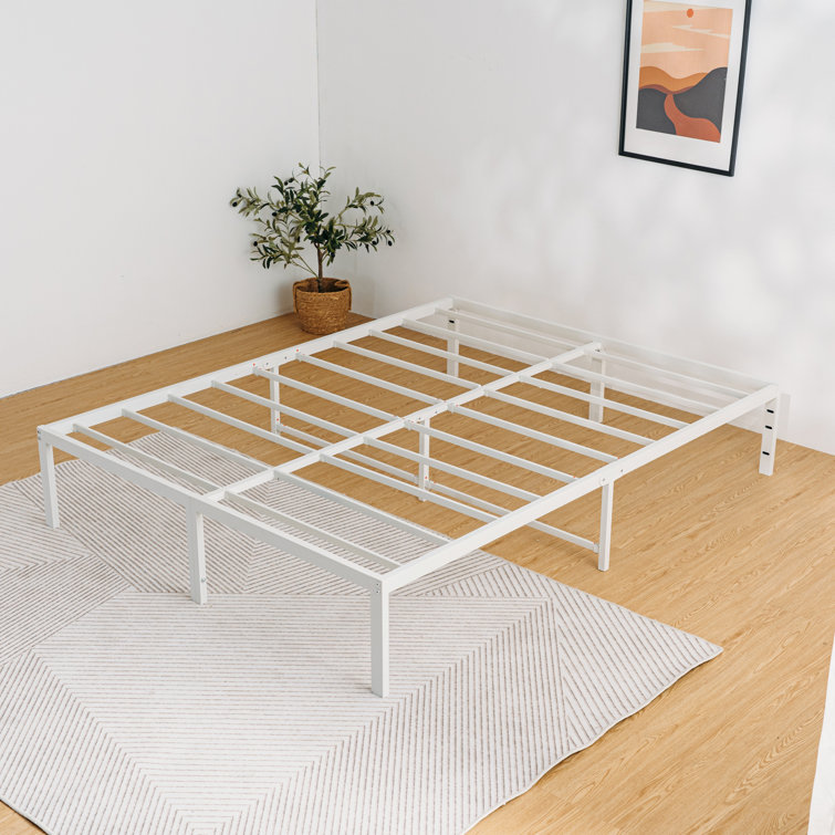 Alwyn Home Scio 14'' High White Bed Frame Metal Bedframes with Protection Pads Noisy Free Anti